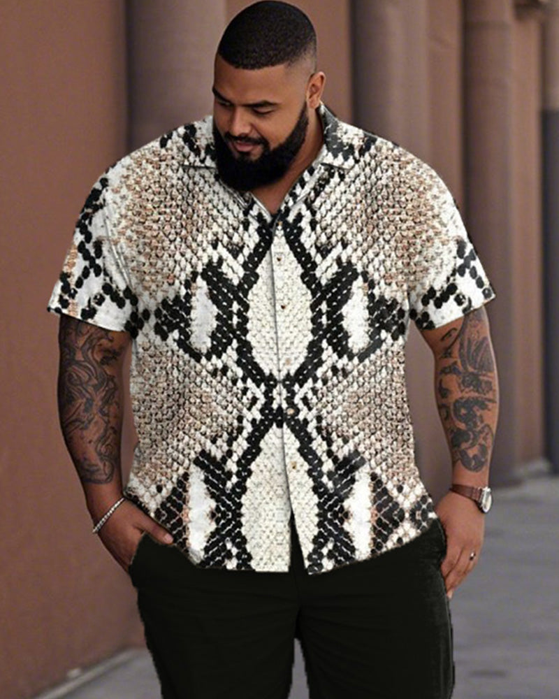 Snake Pattern Personality Large Size Short-sleeved Lapel Shirt and Trousers Men's Suit