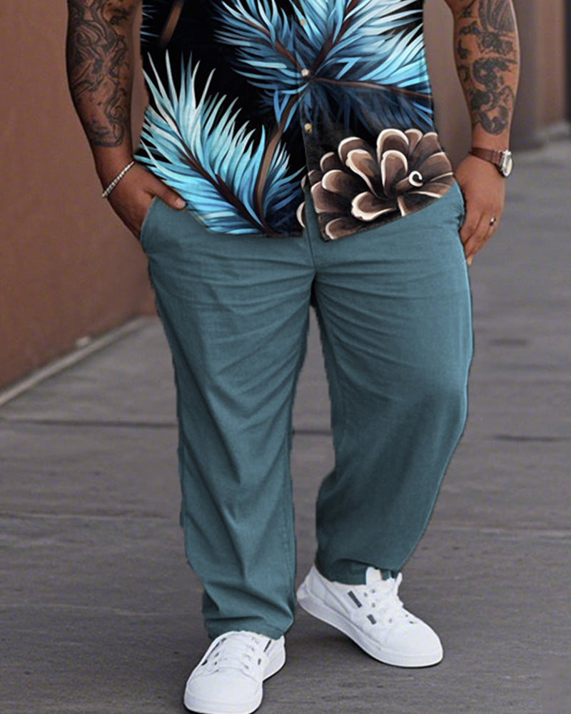 Pinecone Plus-size Lapel Shirt and Pants Suit