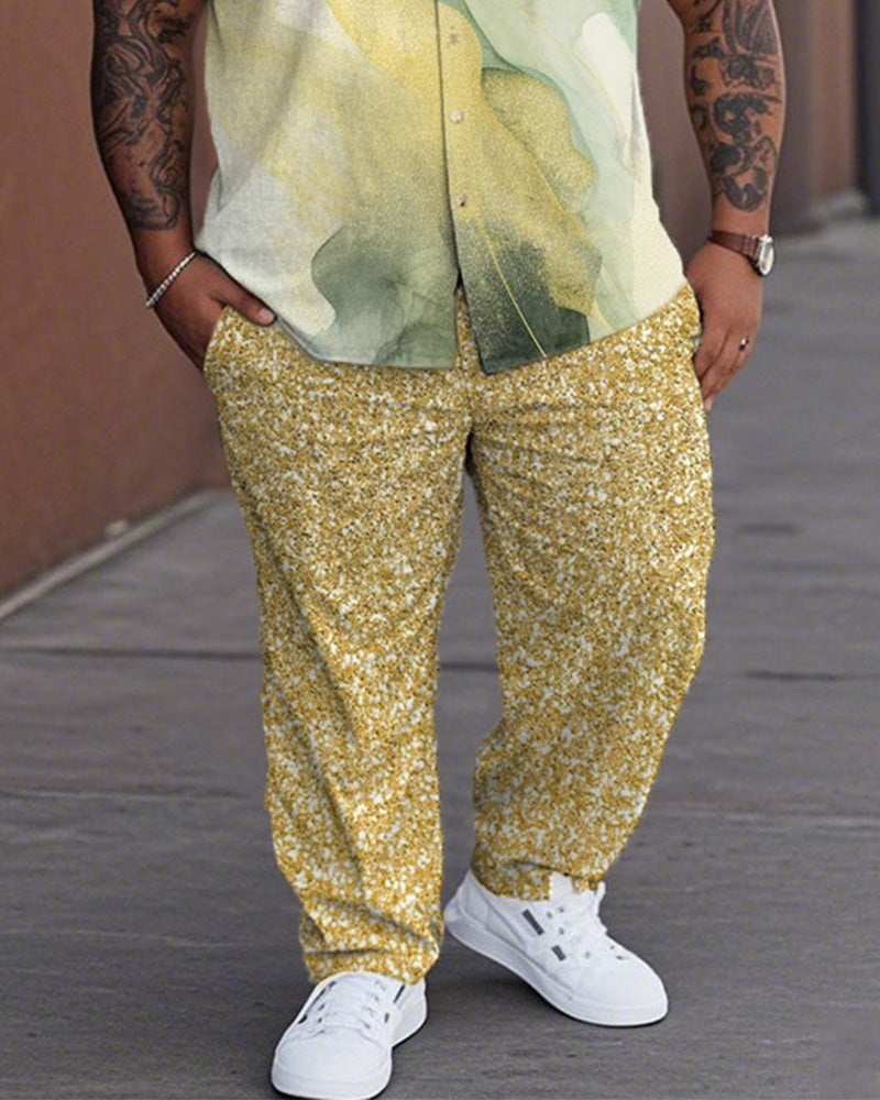 Personalized Gradient Large Size Short-sleeved Shirt and Trousers Men's Suit