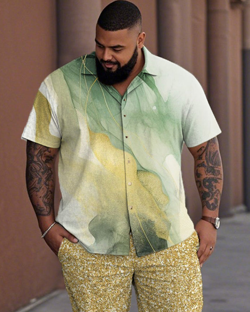 Personalized Gradient Large Size Short-sleeved Shirt and Trousers Men's Suit