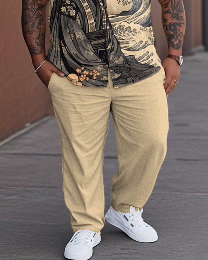 Japanese Style Large Size Short-sleeved Shirt and Trousers Men's Suit