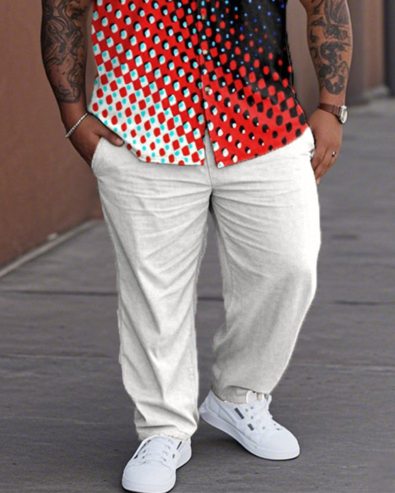 Polka Dot Gradient Color Large Size Short-sleeved Lapel Shirt and Trousers Men's Suit