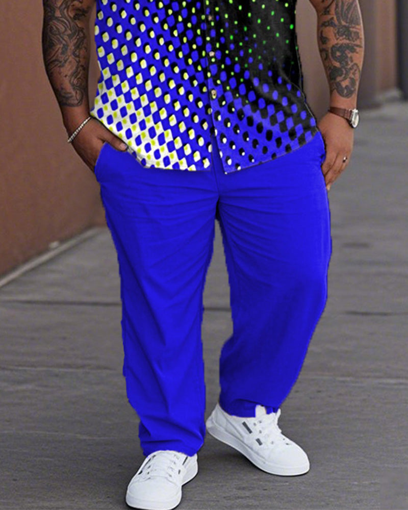 Gradient Polka Dot Oversized Short Sleeve Shirt Trousers Men's Suit