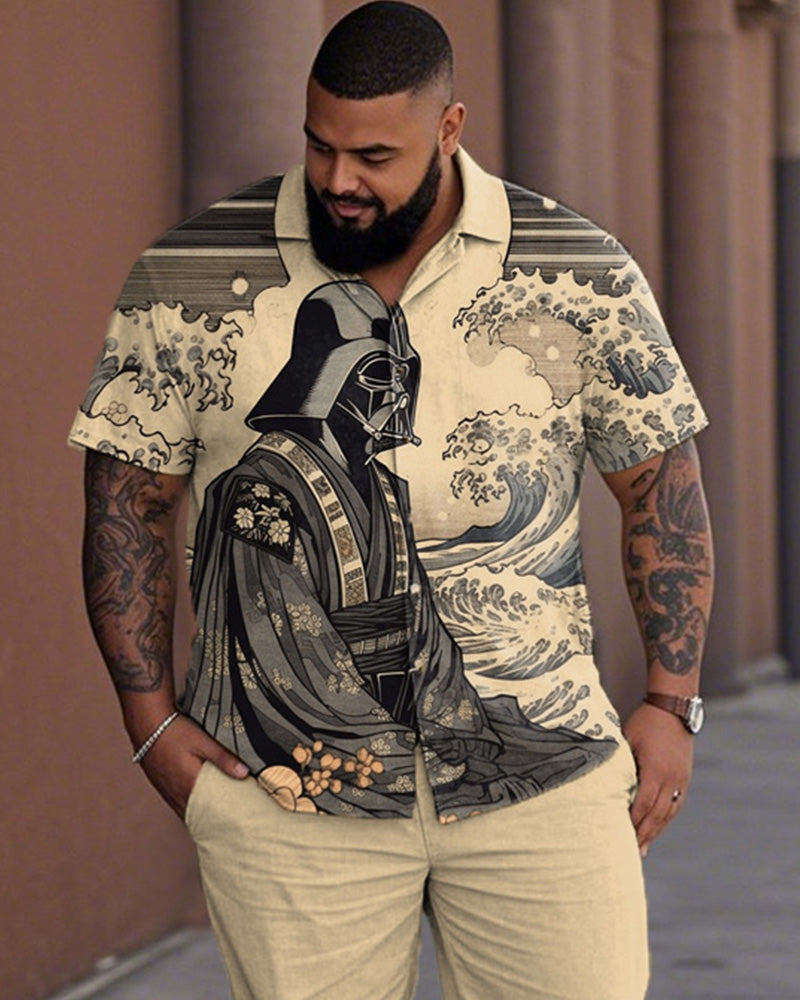 Japanese Style Large Size Short-sleeved Shirt and Trousers Men's Suit