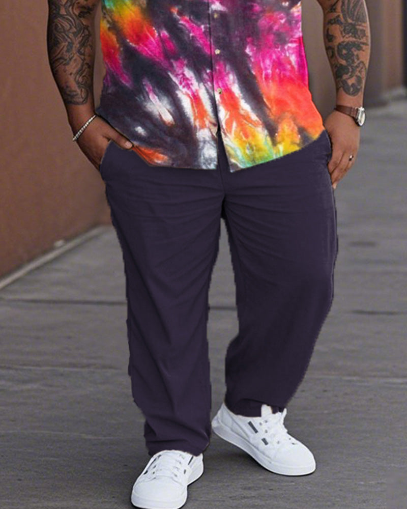 Smouldering Plus-size Lapel Shirt and Pants Suit