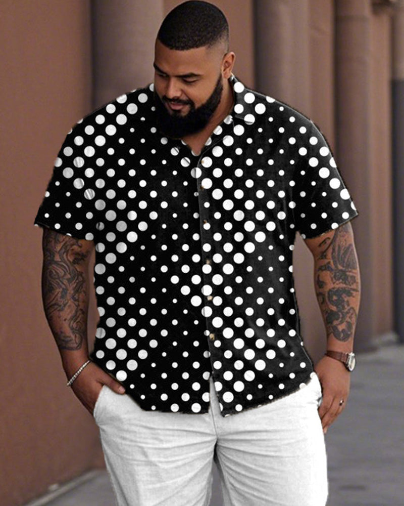 Gradient Color Polka Dot Personality Large Size Short-sleeved Lapel Shirt Trousers Men's Suit