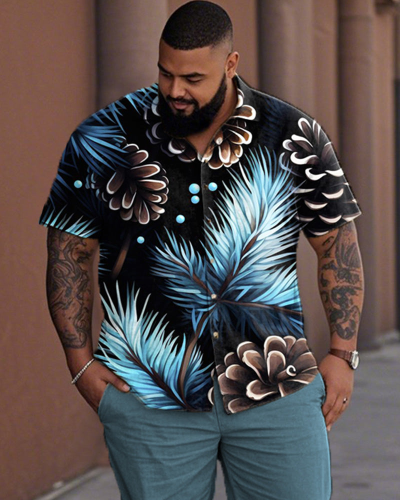 Pinecone Plus-size Lapel Shirt and Pants Suit