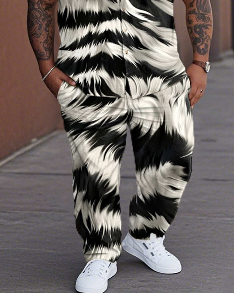 Zebra Print Shirt and Pants Suit with Large Lapels