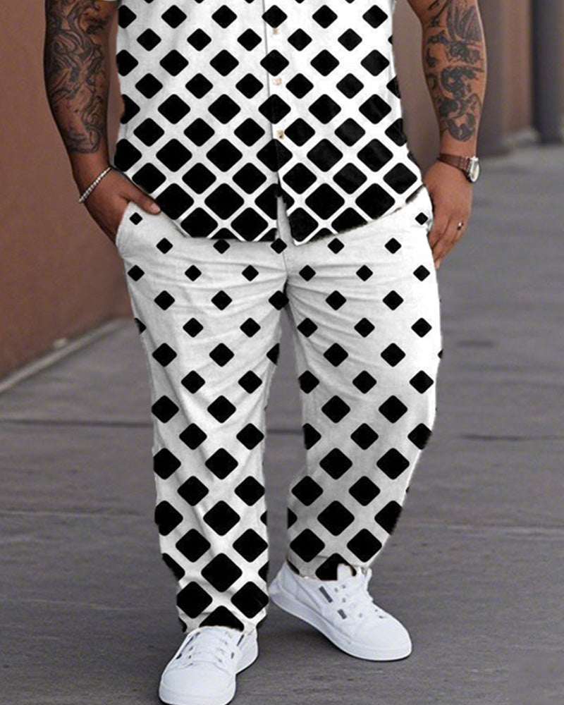 Geometric Gradient Oversized Short-sleeved Shirt and Trousers Men's Suit