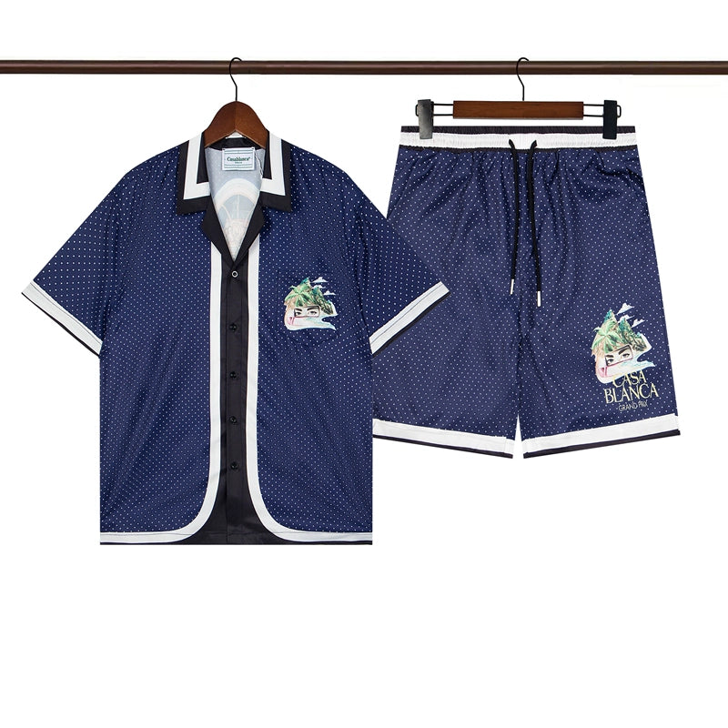 Tennis Club Summer Short Sleeve Shirt Shorts Set