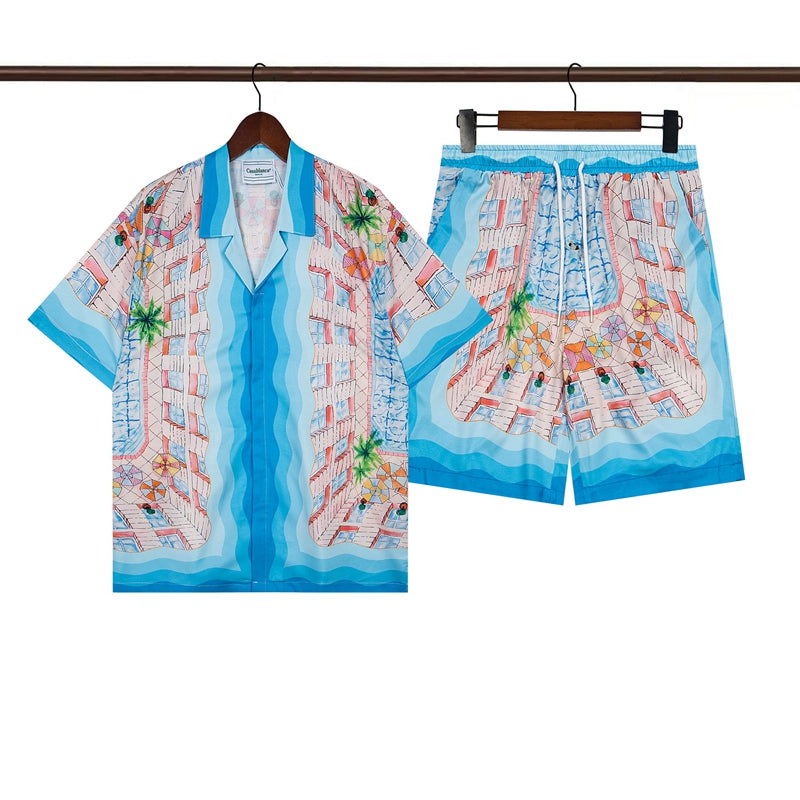 Tennis Club Summer Short Sleeve Shirt Shorts Set