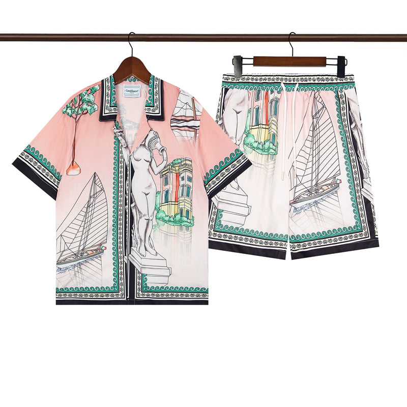 Tennis Club Summer Short Sleeve Shirt Shorts Set