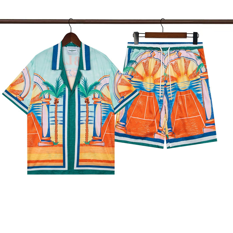 Tennis Club Summer Short Sleeve Shirt Shorts Set
