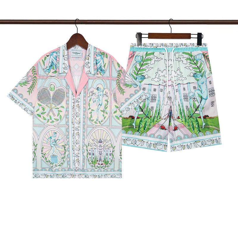 Tennis Club Summer Short Sleeve Shirt Shorts Set