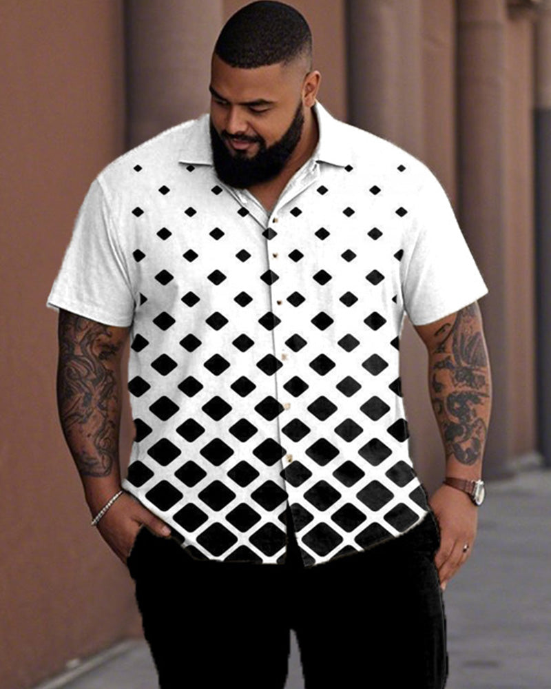 Gradient Polka Dot Oversized Short Sleeve Shirt Trousers Men's Suit