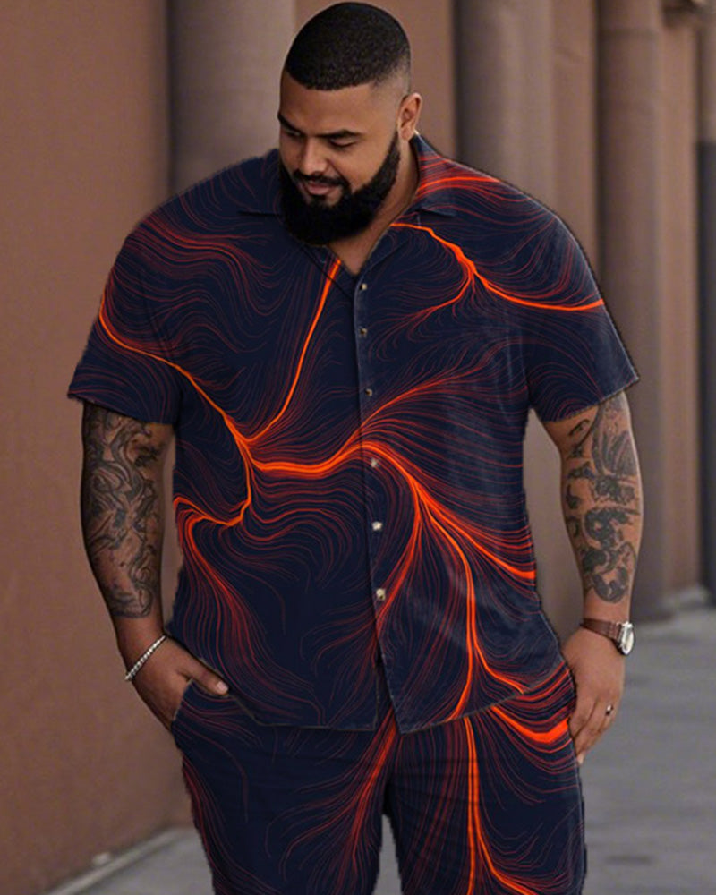 Gradient Texture Casual Large Size Short Sleeve Shirt Trousers Men's Suit