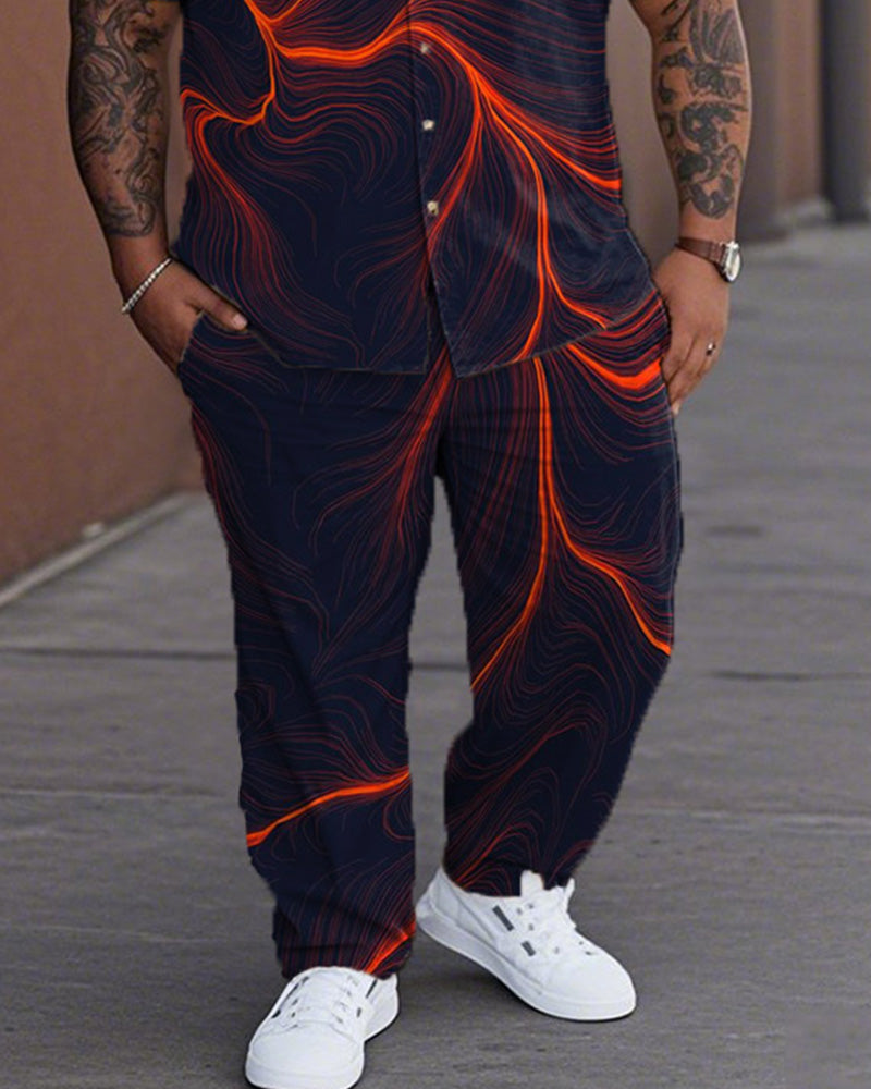 Gradient Texture Casual Large Size Short Sleeve Shirt Trousers Men's Suit