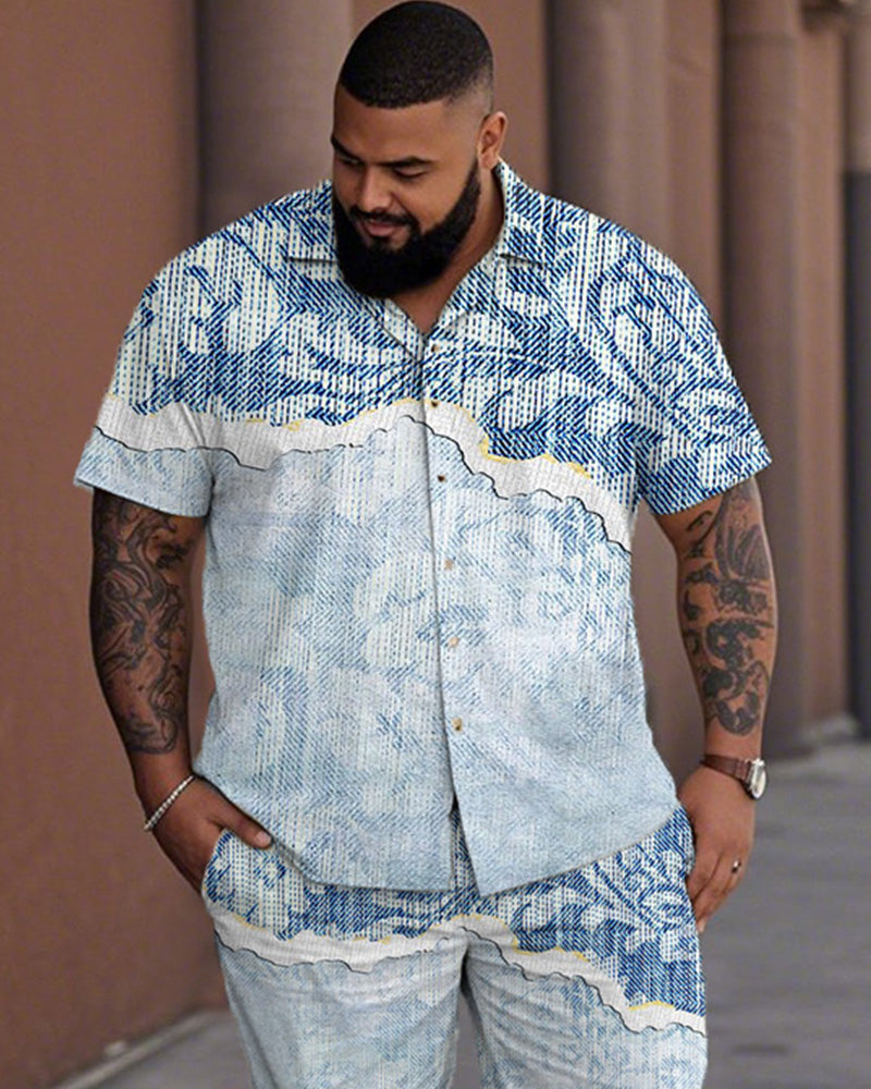 Men's Patterned Large Size Short-sleeved Shirt and Trousers Suit