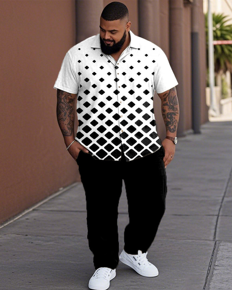 Gradient Polka Dot Oversized Short Sleeve Shirt Trousers Men's Suit