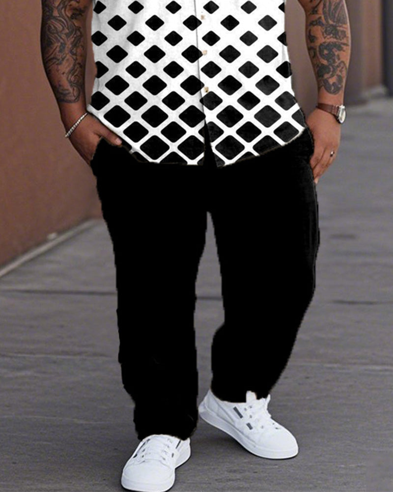Gradient Polka Dot Oversized Short Sleeve Shirt Trousers Men's Suit