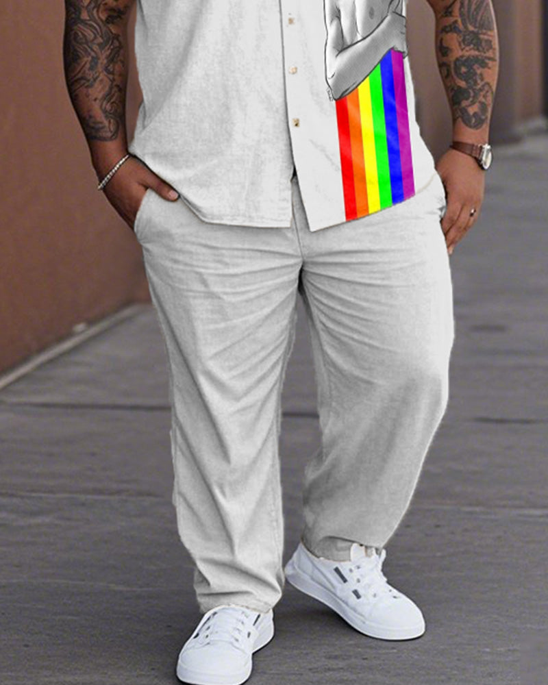 GAY Plus-size Lapel Shirt and Pants Suit