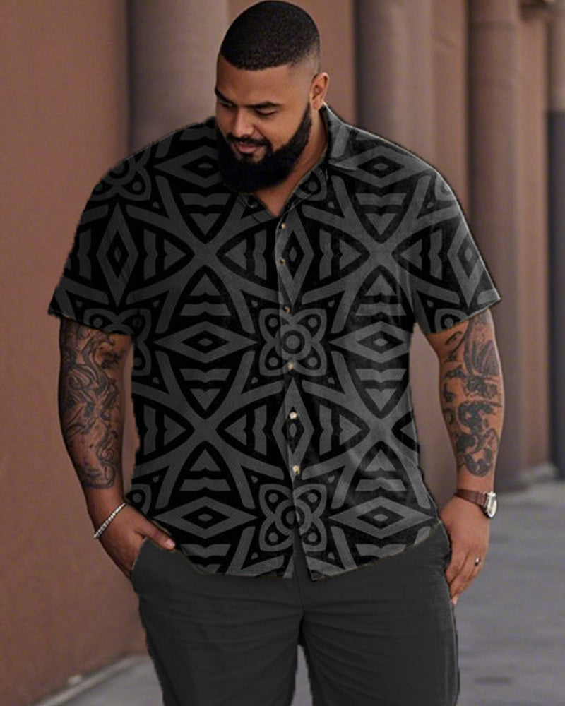 Men's Geometric Print Oversized Short-sleeved Shirt and Trousers Suit