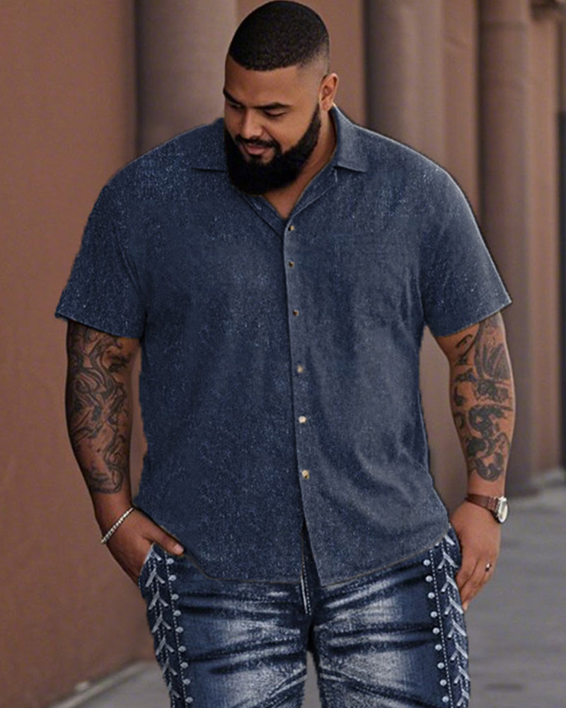 Fake Denim Plus-size Lapel Shirt and Pants Suit