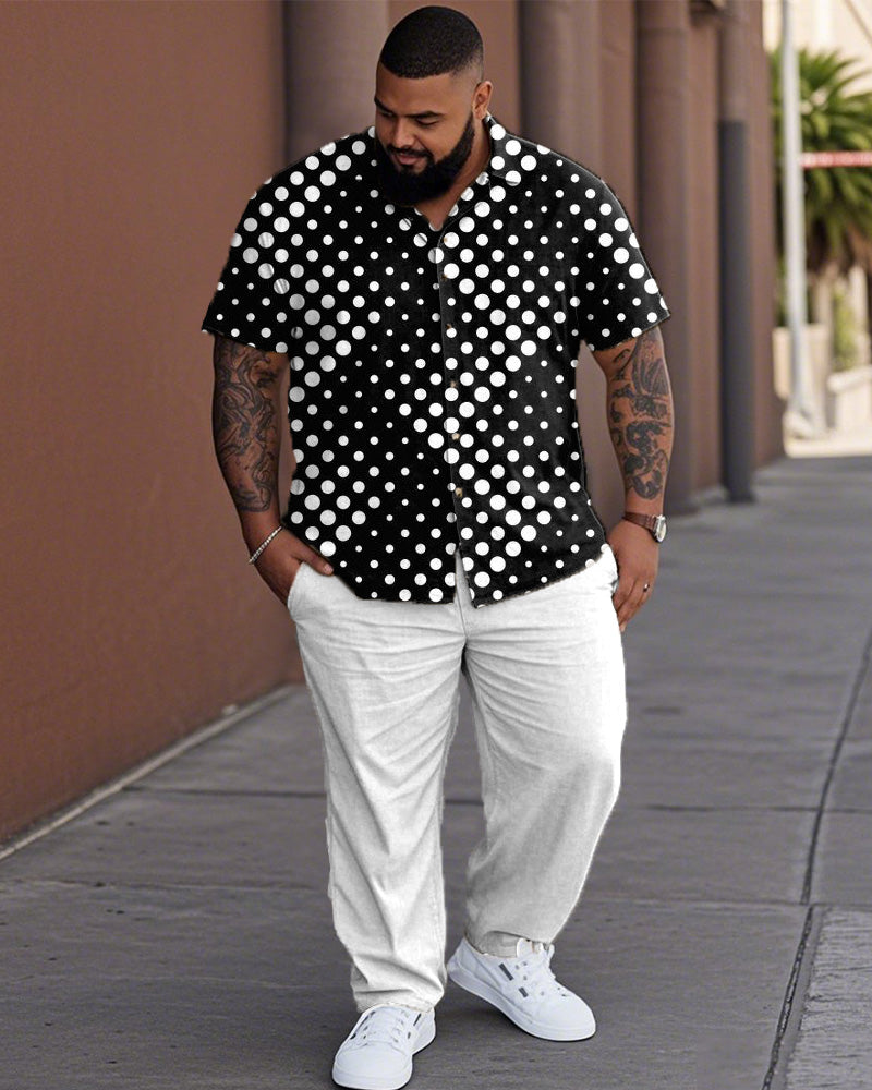 Gradient Color Polka Dot Personality Large Size Short-sleeved Lapel Shirt Trousers Men's Suit