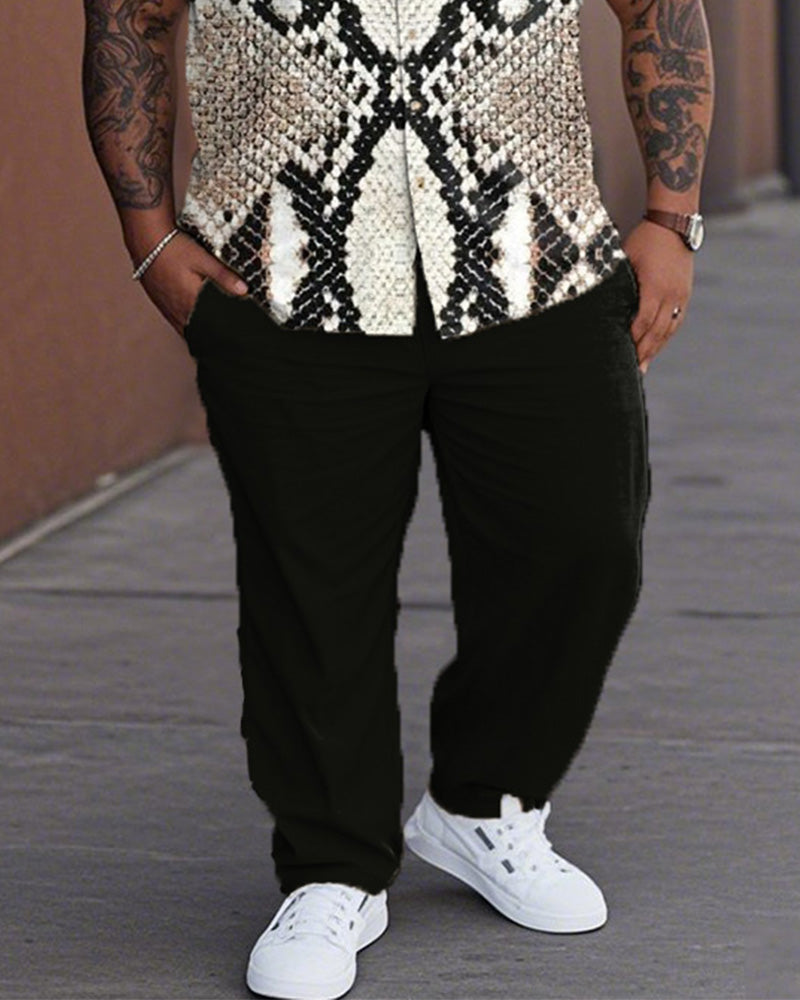 Snake Pattern Personality Large Size Short-sleeved Lapel Shirt and Trousers Men's Suit