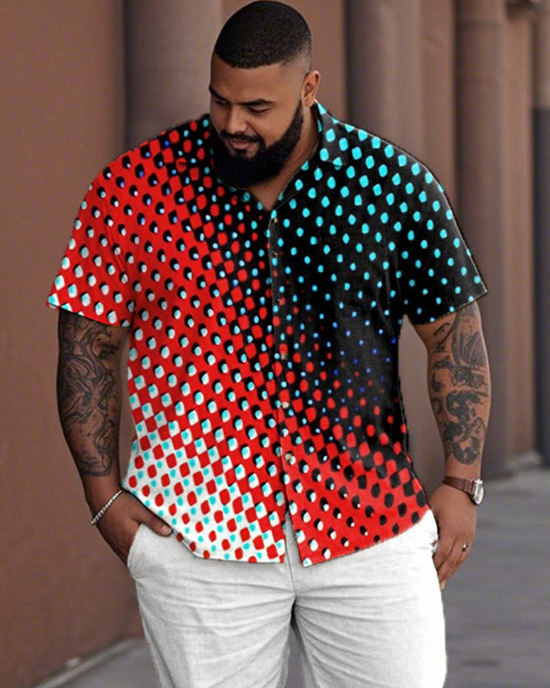 Polka Dot Gradient Color Large Size Short-sleeved Lapel Shirt and Trousers Men's Suit