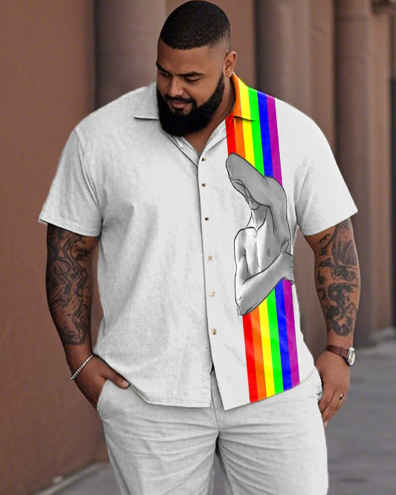 GAY Plus-size Lapel Shirt and Pants Suit