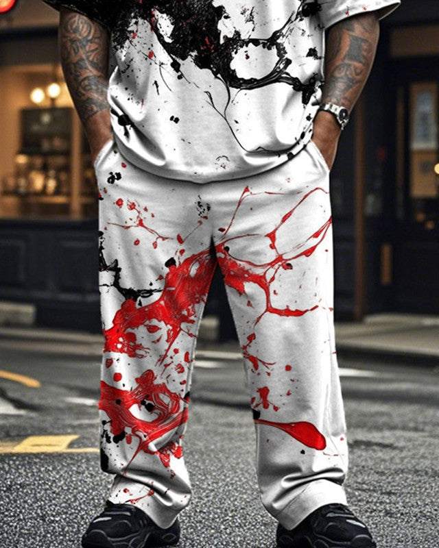 Personalized Ink-splashed Men's Large-size Short-sleeved Trousers Two-piece Suit