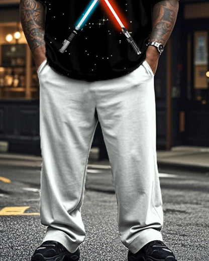 Colorblock Personality Short-sleeved T-shirt and Trousers Plus Size Men's Suit
