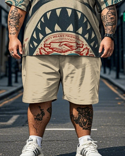 Japanese Shark Print Short Sleeve Shorts Plus Size Men's Suit