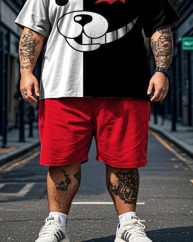 Color Cartoon Expression Casual Large Size Short-sleeved T-shirt Shorts Two-piece Set
