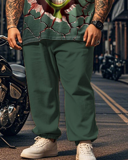 Christmas Monster Personality Cartoon Short Sleeve Top and Pants Plus Size Suit