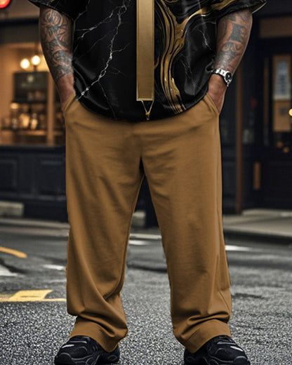 Flowing Texture Cross Men's Large Size Short Sleeve Long Pants Two-piece Set