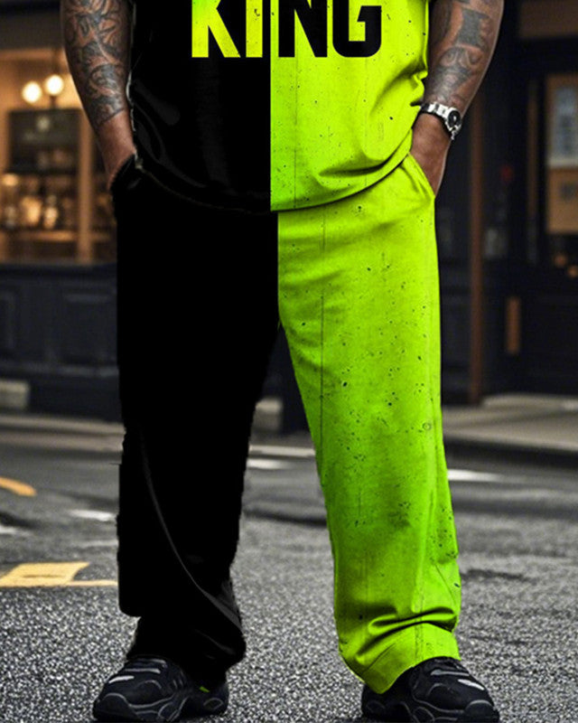 Colorblock KING Short-sleeved T-shirt and Trousers Large Size Men's Suit