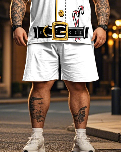 Christmas Casual Short Sleeve T-shirt Shorts Plus Size Men's Suit