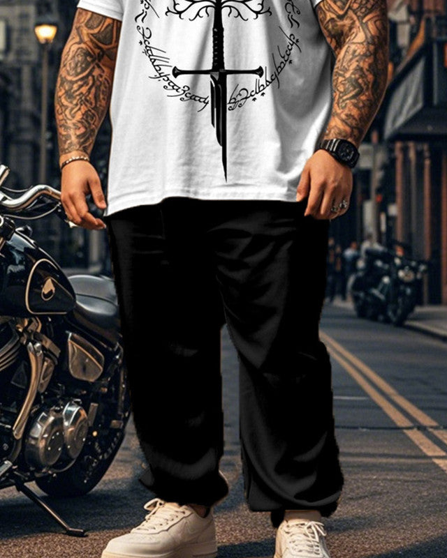 Simple Lord of The Rings Short Sleeve Pants Plus Size Men's Suit