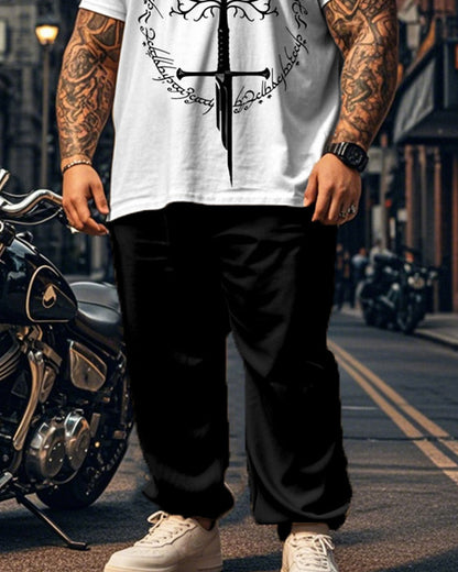 Simple Lord of The Rings Short Sleeve Pants Plus Size Men's Suit
