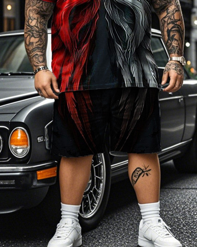 Wing Color Matching Casual Short-sleeved T-shirt Shorts Plus Size Men's Suit