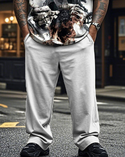 Dark Skull Poker Cards Short Sleeve T-shirt Trousers Large Size Men's Suit