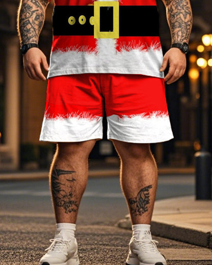 Christmas Color Personality Casual Short Sleeve T-shirt Shorts Plus Size Men's Suit