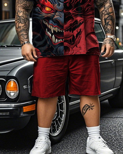 Personality Color Matching Casual Short-sleeved T-shirt Shorts Plus Size Men's Suit