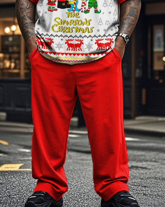 Christmas Round Neck T-shirt and Trousers Large Size Men's Suit