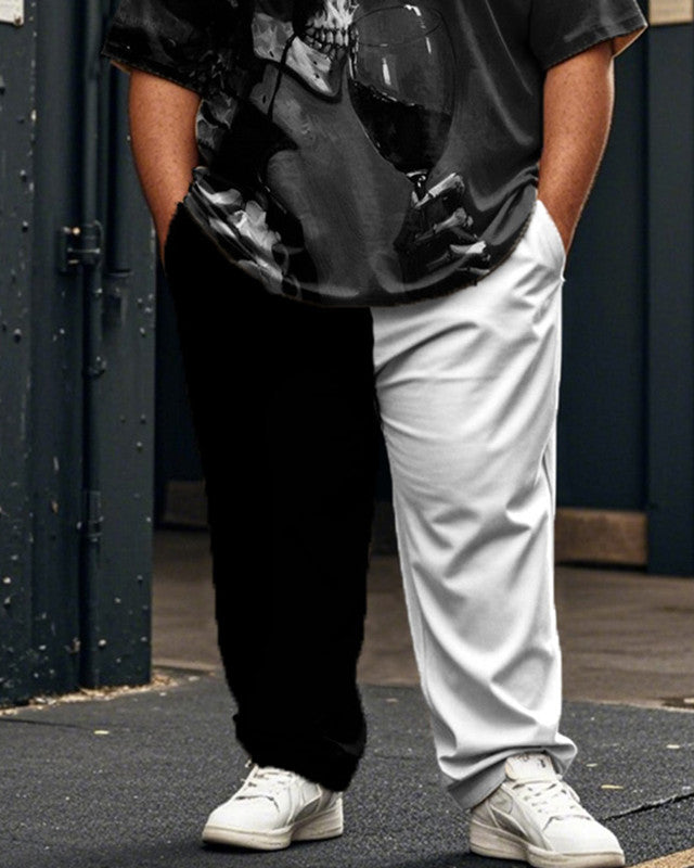 Colorblock Skull Large Size Men's Short Sleeve Trousers Suit