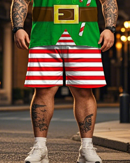 Christmas Color Personality Short Sleeve T-shirt Shorts Plus Size Men's Suit