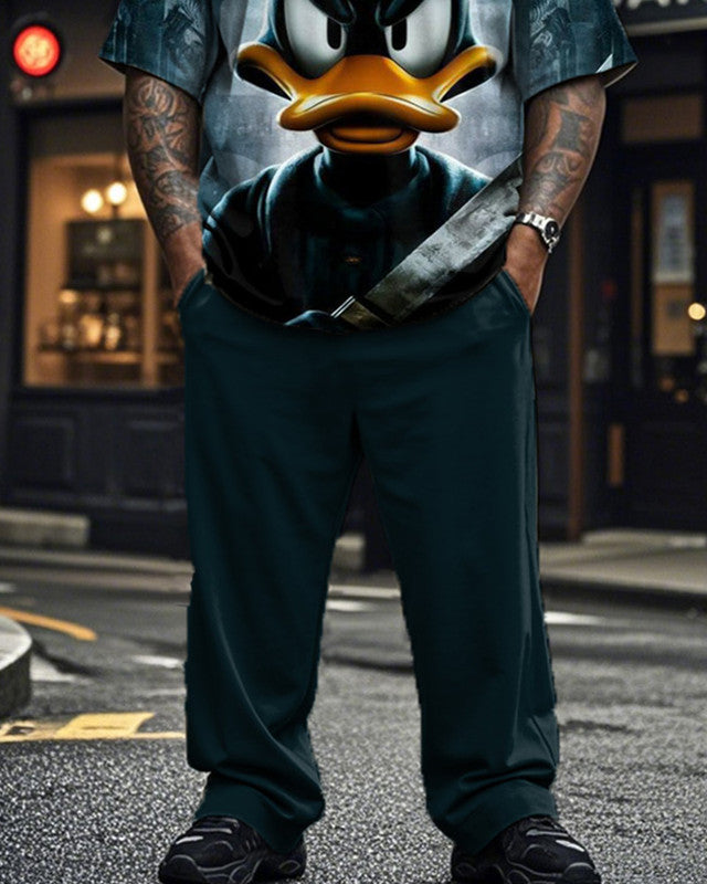 Dark Duck Plus Size Short-sleeved T-shirt and Pants for Men