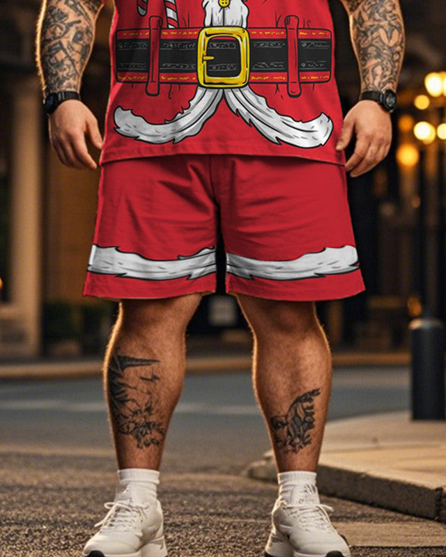Christmas Color Short-sleeved T-shirt Shorts Plus Size Men's Suit